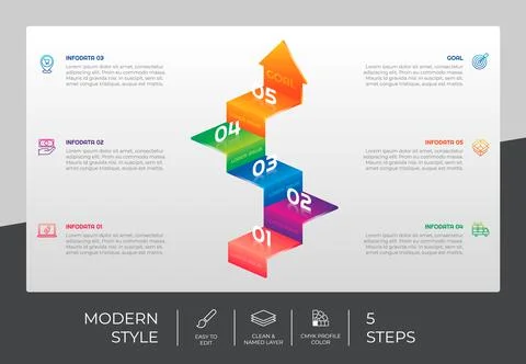 3d stair infographic vector design with 5 steps &amp; colorful style for presenta Stock Illustration