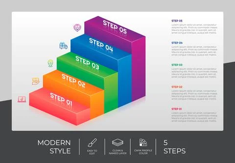 3d stair infographic vector design with 5 steps &amp; colorful style for presenta 스톡 일러스트