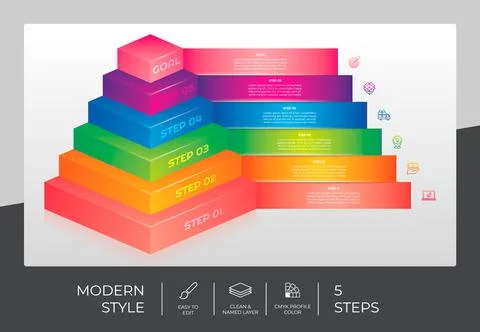 3d stair infographic vector design with 5 steps &amp; colorful style for presenta 스톡 일러스트