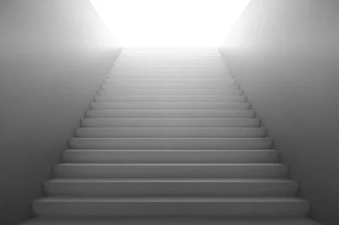 3d stairs going to light, staircase construction Ilustración de archivo
