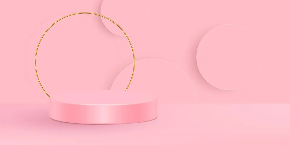 3d stand vector illustration. Geometric shape pink cream scene minimal 3d vector Stock Illustration
