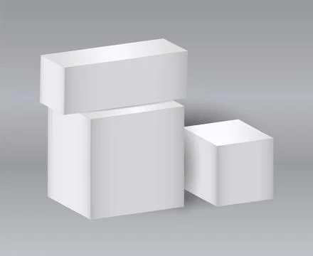 3D stand. White cubes composition. Abstract platform. Geometric shapes. Minimal Stock Illustration
