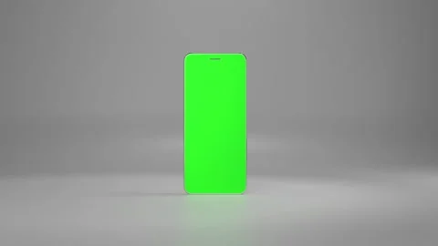 3D standing mobile smart phone mockup opening displaying green screen isolated Stockbeeldmateriaal 317330609