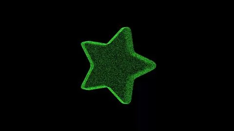 3D star on black background. Object consisting of green flickering particles. Stock Illustration