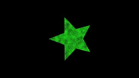 3D star on black bg. Object dissolved green flickering particles. Business .. Ilustração Stock