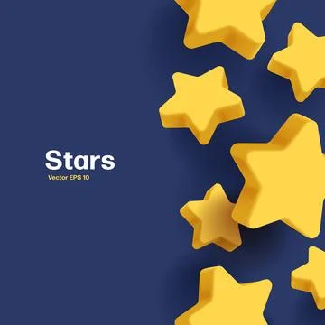 3d stars in the air, 3d render composition, yellow shapes on blue backdrop, h Stock Illustration