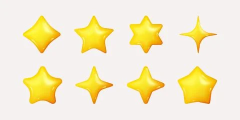 3d stars. Game shapes, render elements in cute cartoon style, like and feedback Stock Illustration
