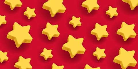 3d stars on red backdrop, render volume yellow golden shapes Stock Illustration