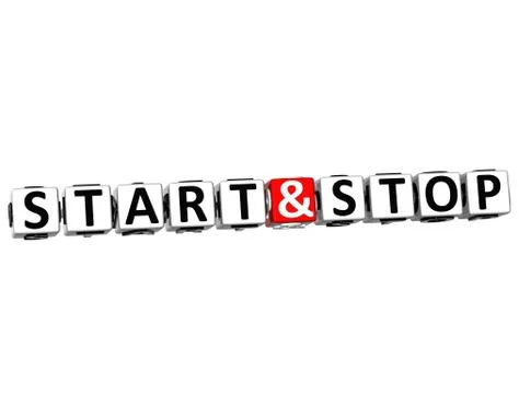 3d start and stop button click here block text Illustrazione stock