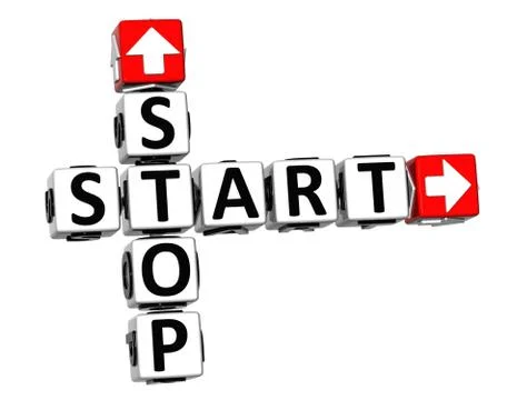 3d start stop button click here block text Illustrazione stock