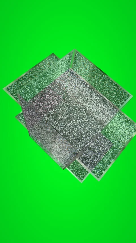 3D Static Noise Box With Green Screen Background  Abstract TV Signal Interf.. Stock Footage 346256695