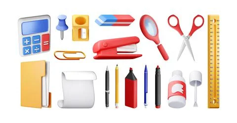 3d stationery tools set isolated. Stock Illustration