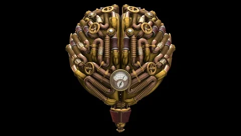 3D Steampunk brain structure model animation. ALPHA MATTE. Stock Footage 90333002