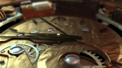 3D STEAMPUNK CLOCK EXTREME close-up. ALPHA MATTE Video stock 40350347