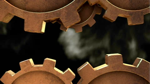 3D STEAMPUNK GEARS MOVEMENT horizontal. ALPHA MATTE Video stock 40342575