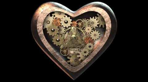 3D STEAMPUNK HEART frontal. ALPHA MATTE Stock Footage 39923916