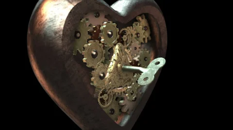 3D STEAMPUNK HEART medium-shot. ALPHA MATTE Stock Footage 39923992