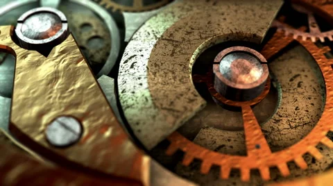 3D STEAMPUNK MECHANISM close-up. ALPHA MATTE Stock Footage 40329481