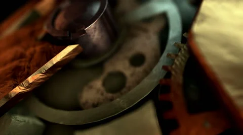 3D STEAMPUNK MECHANISM inside medium-shot. ALPHA MATTE Stock Footage 40330032