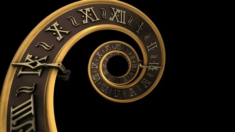 3D Steampunk Spiral clock animation. ALPHA MATTE. Stock Footage 93467336
