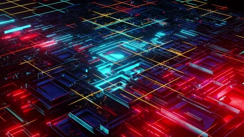 3d steel cubes, Abstract flying, fluorescent light, glowing neon cubes Stock Footage 171832289