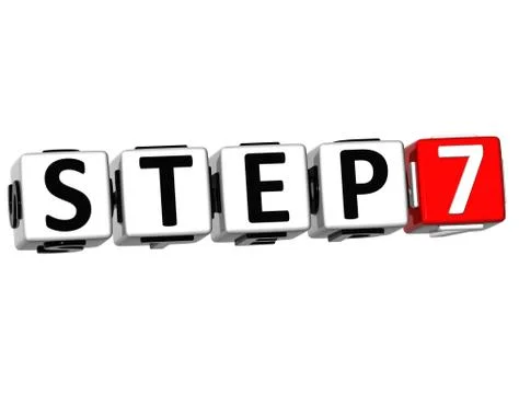 3d step button click here block text Stock Illustration