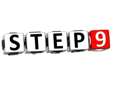 3d step button click here block text 스톡 일러스트