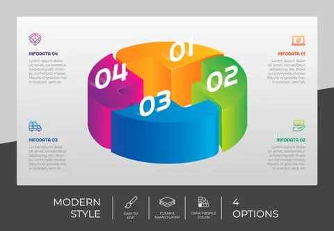 3d step infographic vector design with 4 options &amp; colorful style for present 스톡 일러스트
