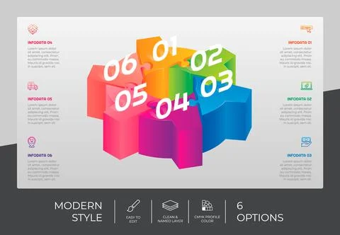 3d step infographic vector design with 6 steps &amp; colorful style for presentat Stock Illustration