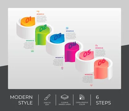3d step infographic vector design with 6 steps &amp; colorful style for presentat Stock Illustration
