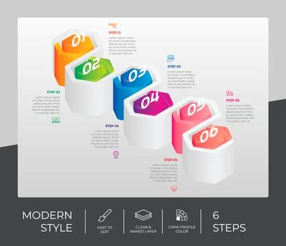 3d step infographic vector design with 6 steps &amp; colorful style for presentat 스톡 일러스트