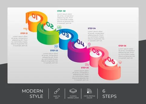 3d step infographic vector design with 6 steps &amp; colorful style for presentat 스톡 일러스트