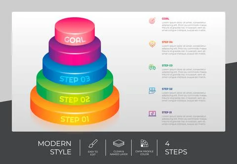 3d step infographic vector design with 4 options &amp; colorful style for present Stock Illustration