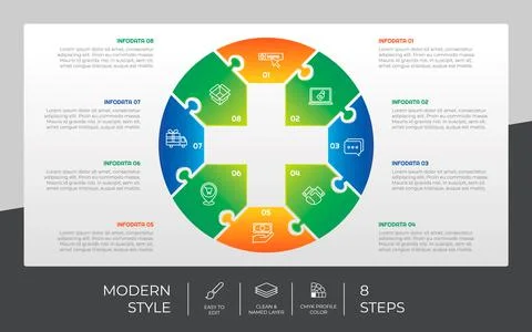 3d step infographic vector design with 8 steps &amp; gradient style for presentat Stock Illustration
