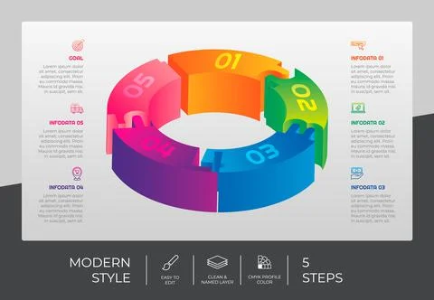 3d step infographic vector design with 5 steps &amp; colorful style for presentat Stock Illustration