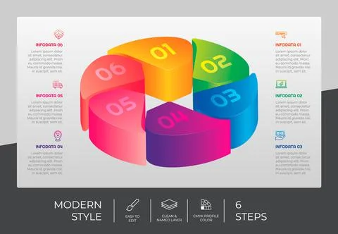 3d step infographic vector design with 6 steps &amp; colorful style for presentat Stock Illustration