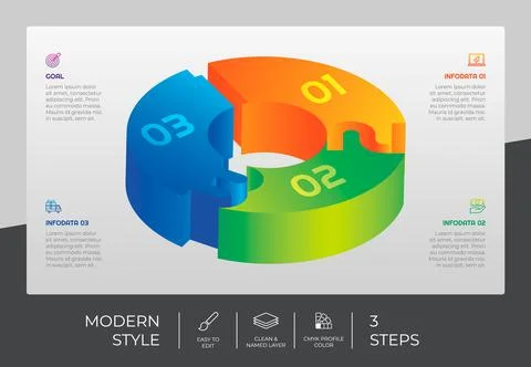 3d step infographic vector design with 3 steps &amp; colorful style for presentat 스톡 일러스트