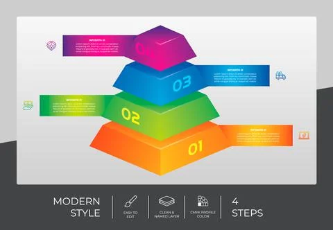3d step infographic vector design with 4 steps &amp; colorful style for presentat 스톡 일러스트