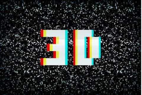 3D stereo effect 3D text on noisy black and white TV screen Stock Illustration