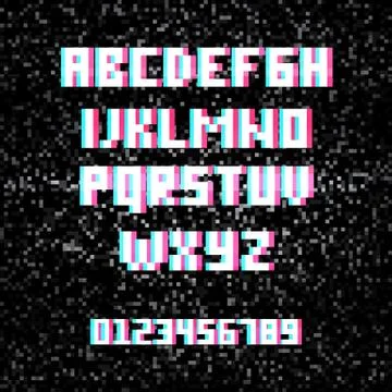 3D stereo effect alphabet on noisy TV background Stock Illustration