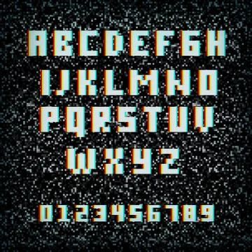 3D stereo effect alphabet on noisy TV background Stock Illustration