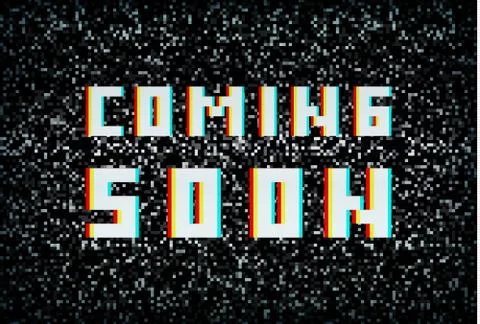 3D stereo effect Coming Soon text on noisy black and white TV screen Stock Illustration