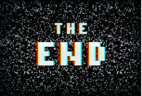 3D stereo effect The End text on noisy black and white TV screen Stock Illustration