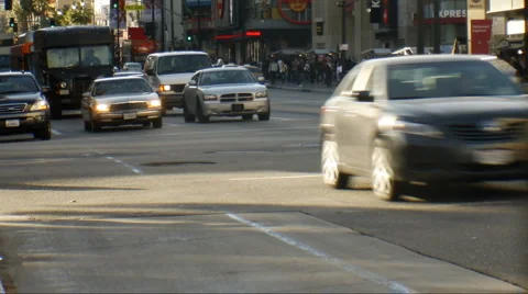 3D Stereoscopic Hollywood 04 Timelapse Traffic and Crowds L eye Stock Footage