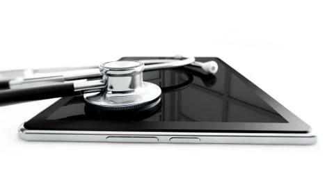 3d stethoscope with tablet on a white background Stock Illustration