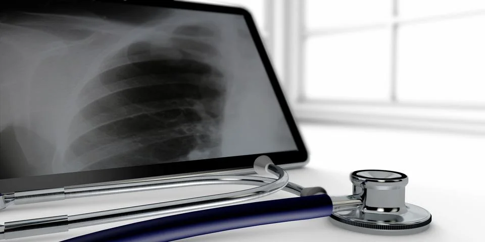 3d stethoscope with tablet on a white background Stock Illustration