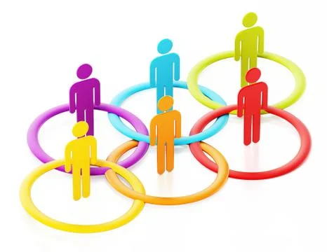 3D stick figures inside multi-colored circles. 3D illustration Stock Illustration