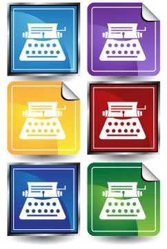 3d sticker set - typewriter Stock Illustration