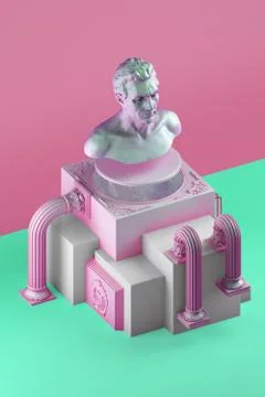 3d still life with bust statue and simple architectural forms Stock Illustration