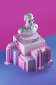3d still life with bust statue and simple forms Stock Illustration